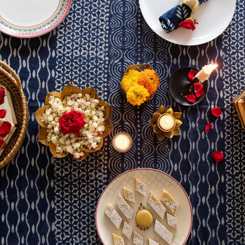 Indigo Patchwork Abstract Table Cloth