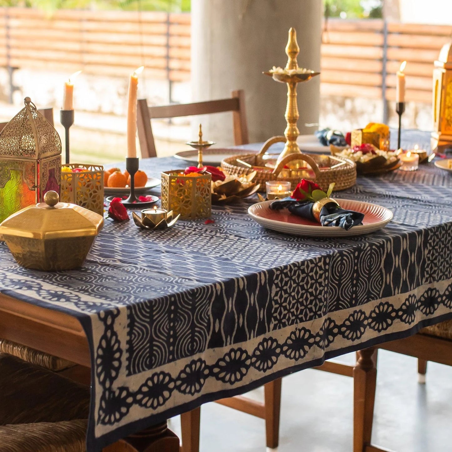 Indigo Patchwork Abstract Table Cloth