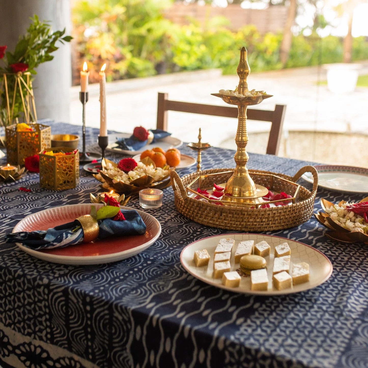 Indigo Patchwork Abstract Table Cloth