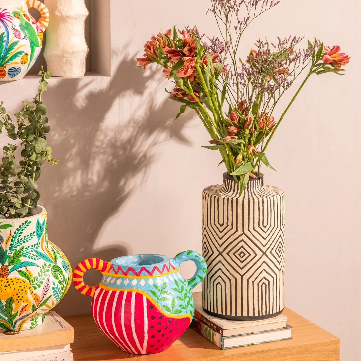 Bloom Handpainted Paper Mache Vase with Handle