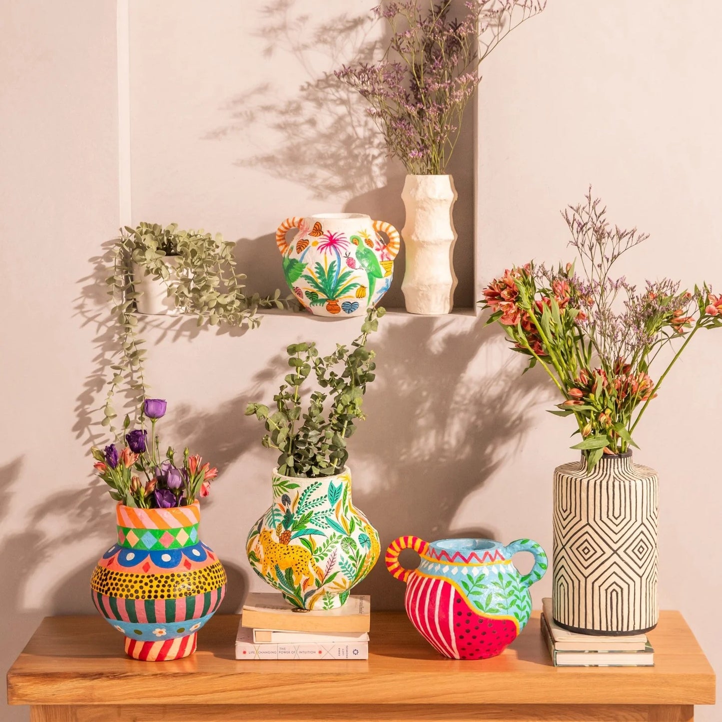 Bloom Handpainted Paper Mache Vase with Handle