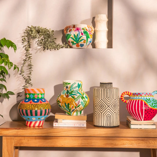 Bloom Handpainted Paper Mache Vase with Handle